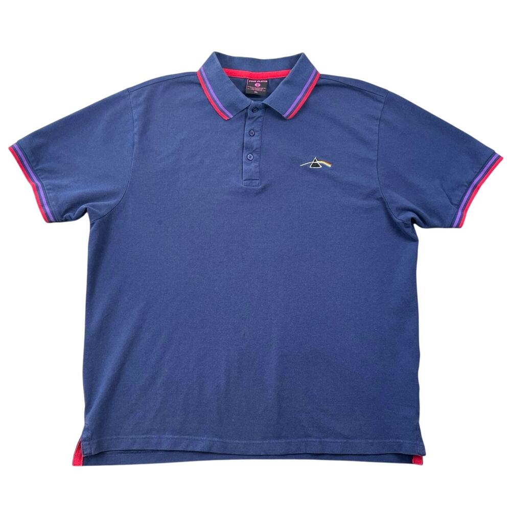 Pink Floyd Dark Side of the Moon Polo Shirt Navy Prism Rainbow Logo Cotton - XL